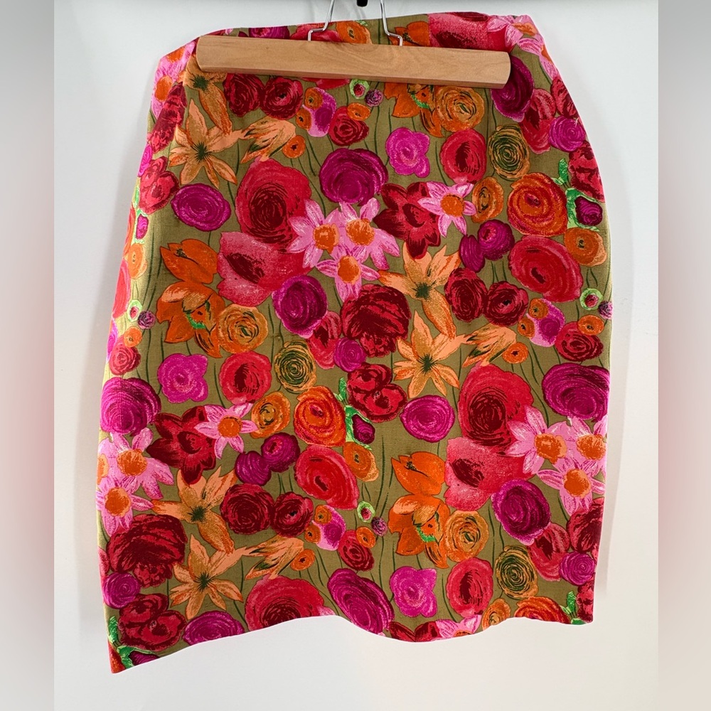 Rouge Los Angeles 100% Silk Fully Lined Vibrant Floral Mini-Skirt EUC Size 8